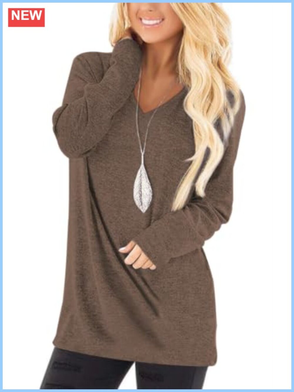 Long Sleeve V Neck Tunic Top Loose Fit T Shirt for Leggings